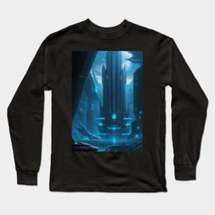 View of a Cyber City Spaceport Long Sleeve T-Shirt